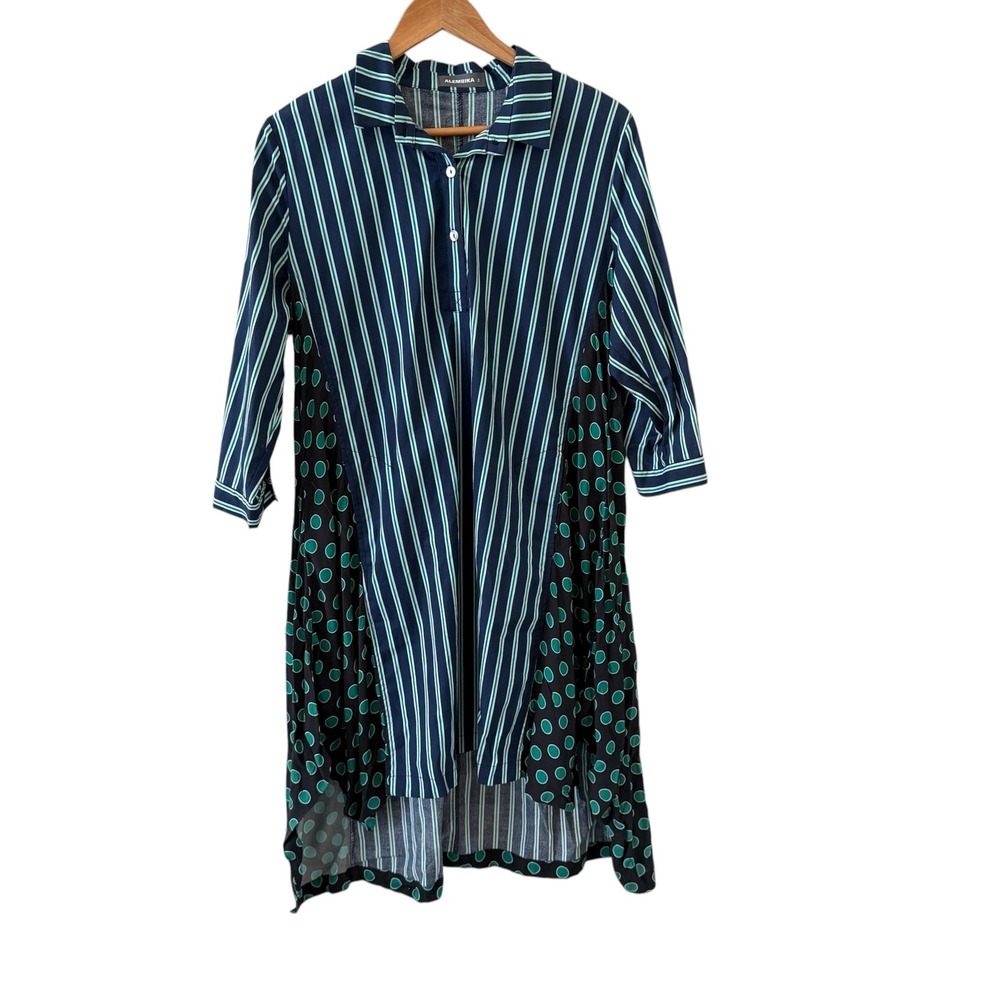 Alembika Striped Geometric Shirt Dress Womens 2 Mixed Media Artsy Oversized